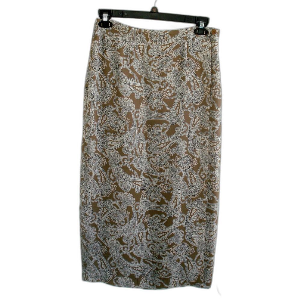 Geoffrey Beene Sport Lined Maxi Skirt Size 10 Side Split Brown & White